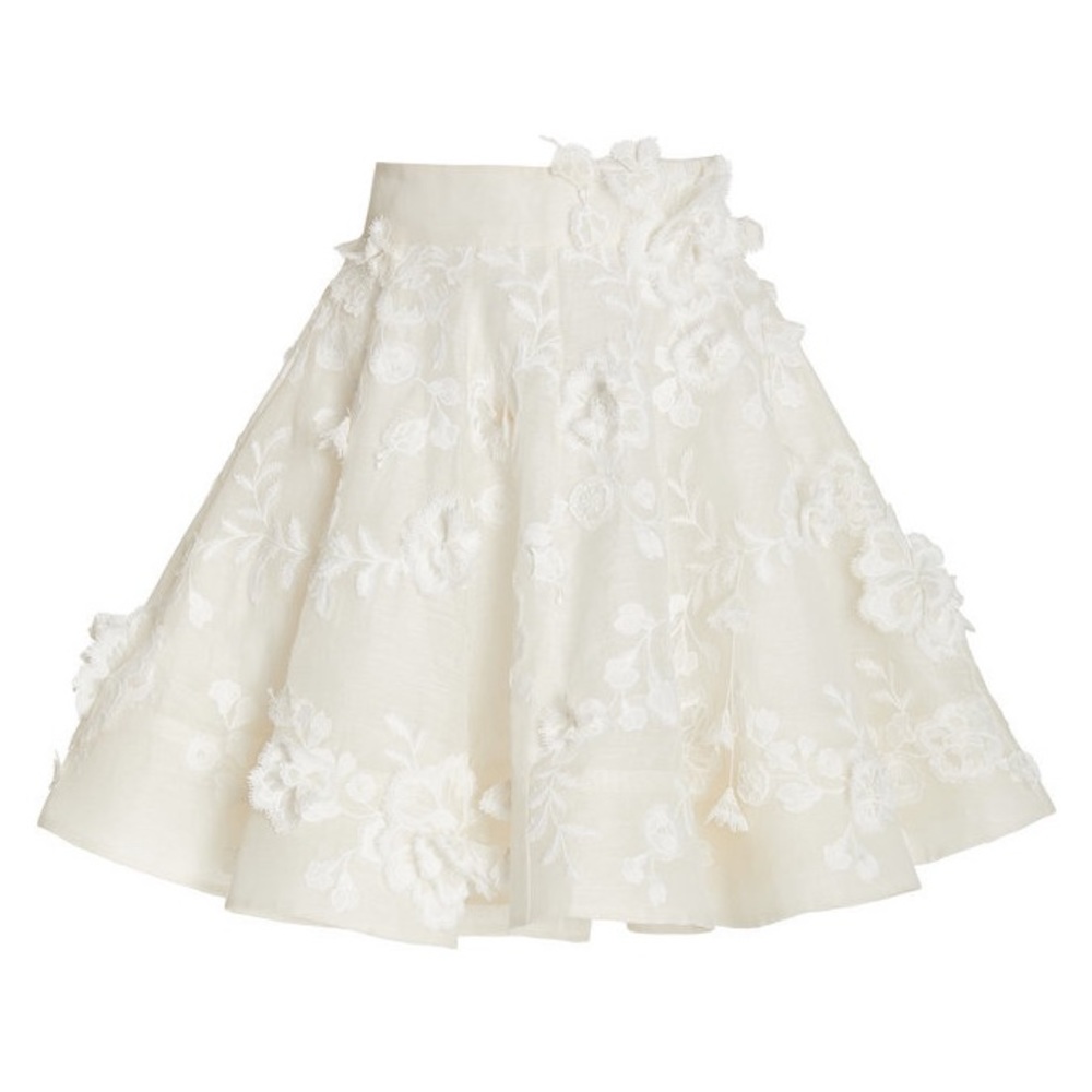 Zimmermann Postcard Floral-Appliqued Linen-Silk Full Mini Skirt Size Zimm 1 - Picture 9 of 16